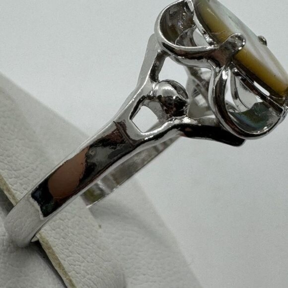 18K White Gold Plated Mother of Pearl Ring size 9 Antique Style - Picture 6 of 8